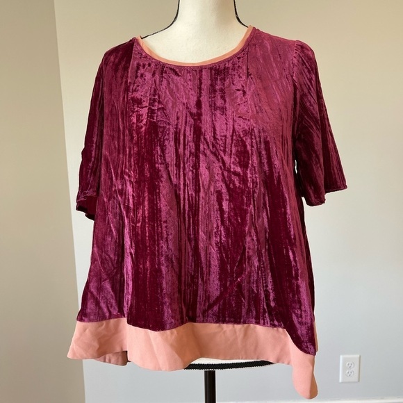 Anthropologie Maeve Velvet Swing Tee blouse size medium berry - Picture 2 of 12